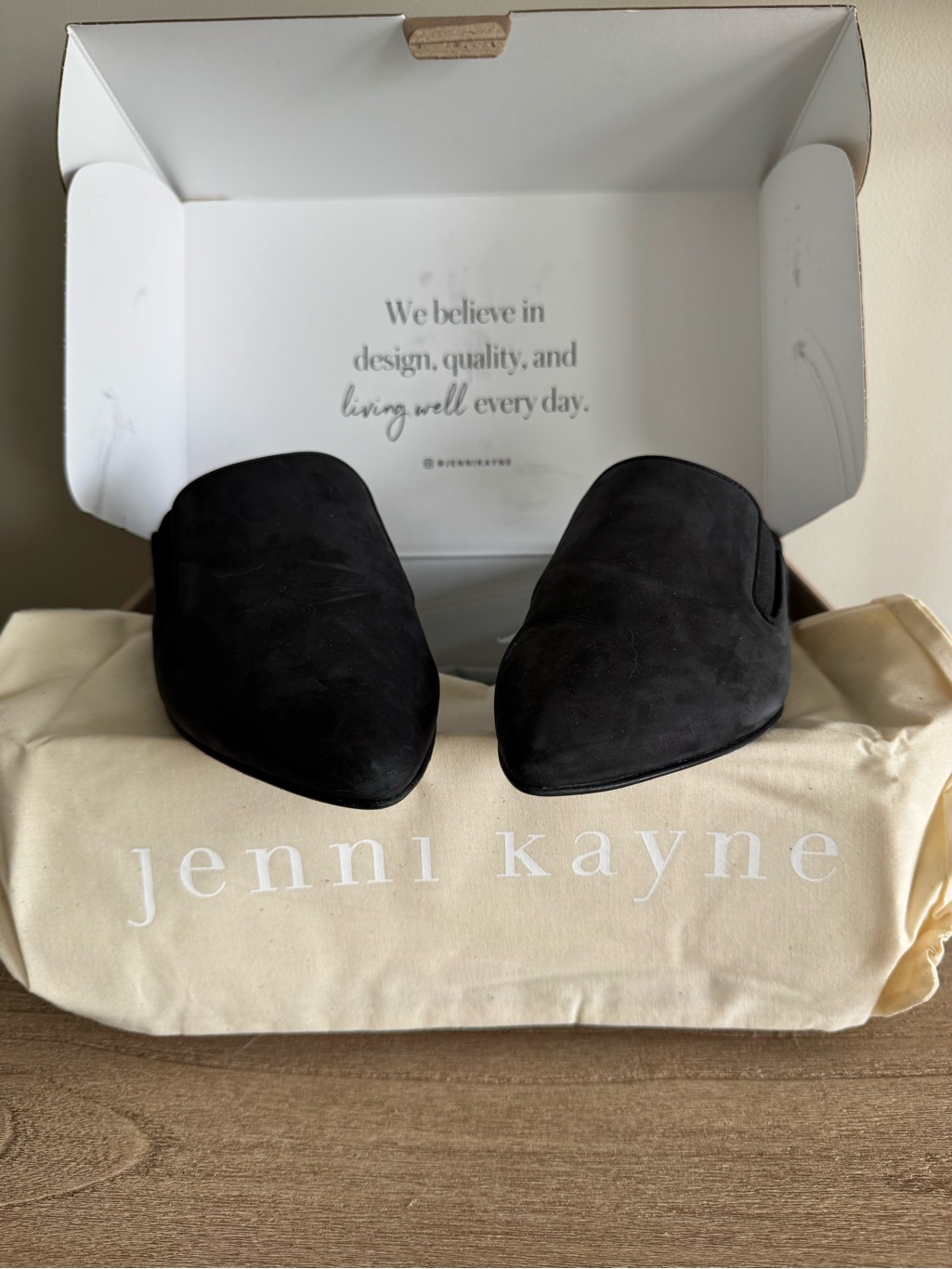 Jenni Kayne Black Suede Pointed Toe Mules